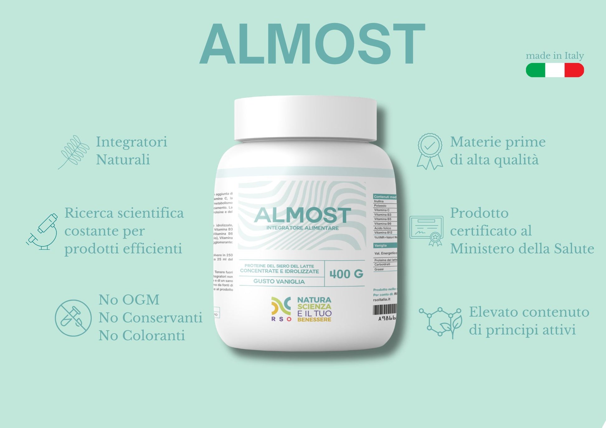 Almost Proteine Whey 100% Naturali | Vitamine B | Made in Italy - RSO